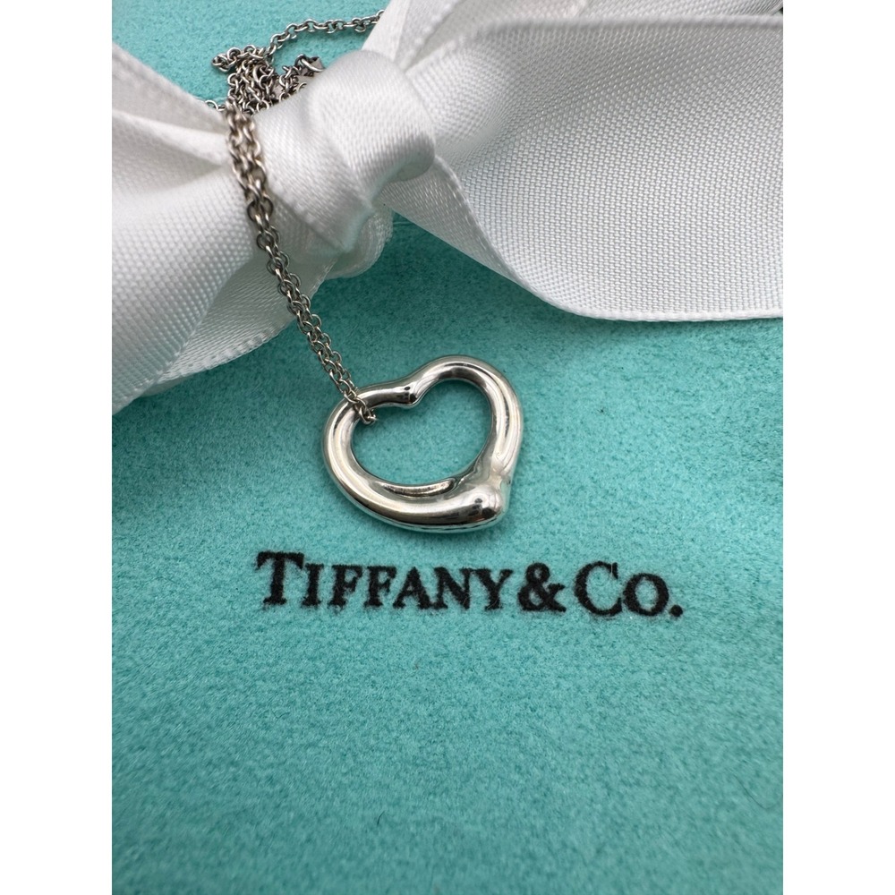 Tiffany & Co Elsa Peretti Open Heart Necklace Sterling Silver 925 Spain 16 Inch